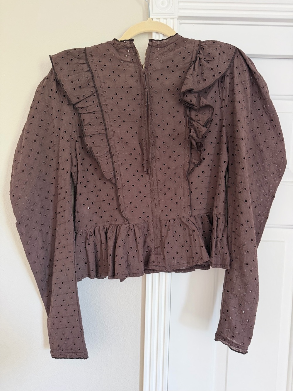 Olivaceous Brown Eyelet Ruffle Top